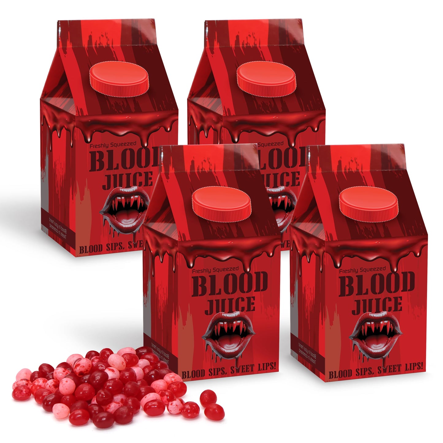 Blood Juice Halloween Jelly Beans Red Bottle Cartons Filled with Red Jelly Bean Candy - Spooky Prank Novelty Gift for Party, Haunted Houses, Vampire & Horror Favors