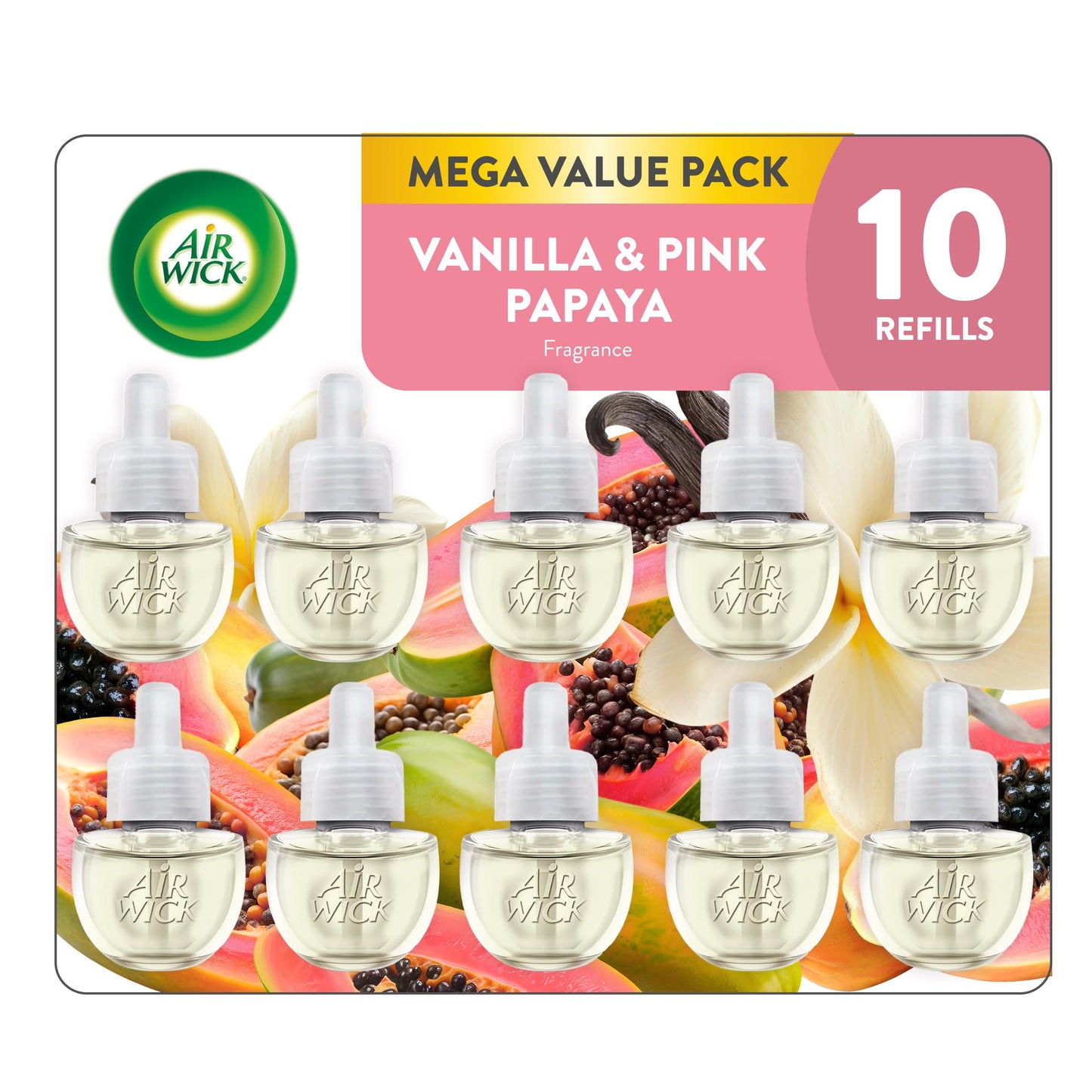 Air Wick Plug In Scented Oil Refill, 10ct, Vanilla and Pink Papaya, Air Freshener, Essential Oils