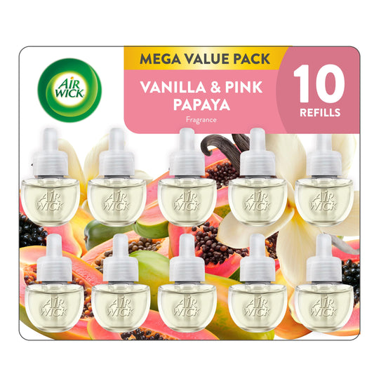 Air Wick Plug In Scented Oil Refill, 10ct, Vanilla and Pink Papaya, Air Freshener, Essential Oils