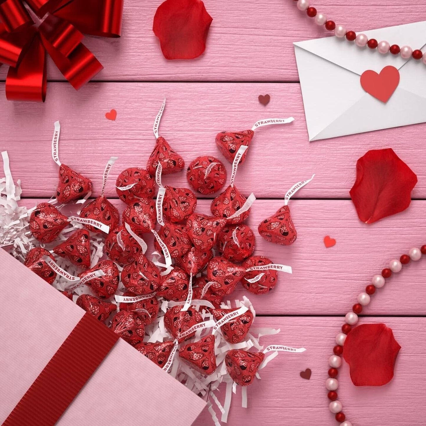 Candykrave Hershey'es Kisses Strawberry Dipped Chocolate Candy- 1lb (100 pcs) - Bulk Pack of Chocolate Covered Valentine's Day Candy, Bulk Chocolate for Valentines, Easter & Thanksgiving.