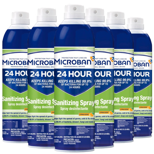 MICROBAN Disinfectant Sanitizing Spray, Citrus Scent, 15 Ounces Each (6 Pack)