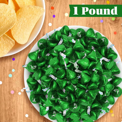 Milk Chocolate Candy in Green Foil - 1 Pound Bulk Bag Halloween Candy Individually Wrapped Classic Chocolate Drops for St. Patrick’s Day, Holidays, Party Favors, and Gifts - Approx. 100 Pieces