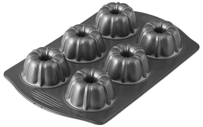 Wilton Excelle Elite Non-Stick 6-Cavity Mini Fluted Tube Baking Pan for Muffins and Cupcakes, Steel