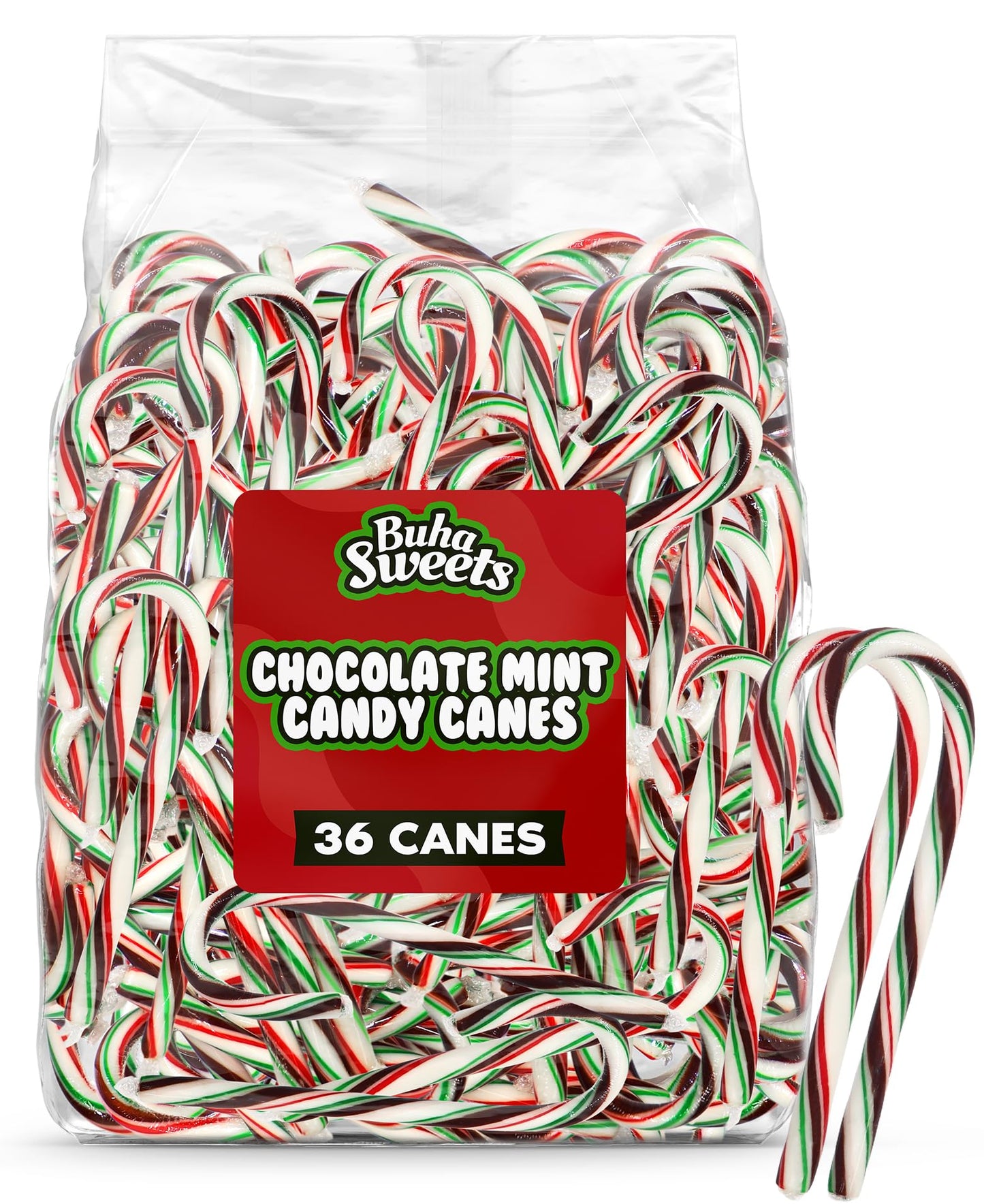 Bulk Chocolate Mint Candy Canes - 36 Count Individually Wrapped Holiday Candy Canes - Chocolate Mint Flavored Christmas Candy for Hot Cocoa, Gifts & Candy Bowls