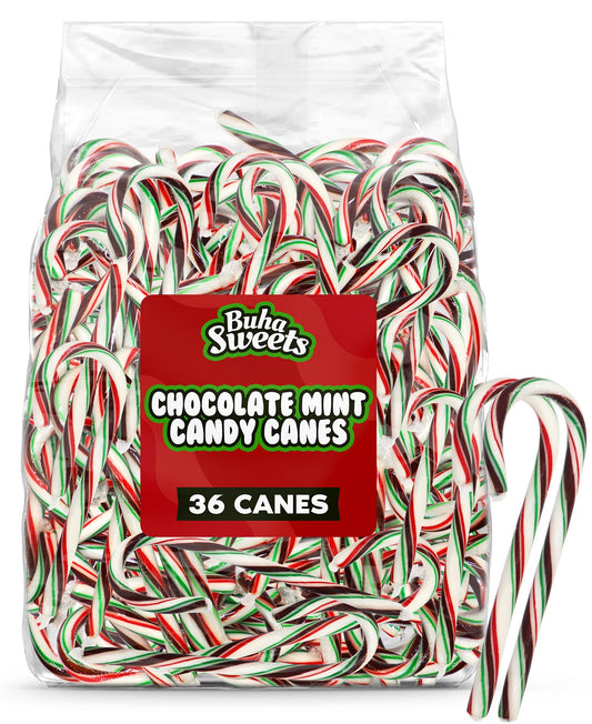 Bulk Chocolate Mint Candy Canes - 36 Count Individually Wrapped Holiday Candy Canes - Chocolate Mint Flavored Christmas Candy for Hot Cocoa, Gifts & Candy Bowls