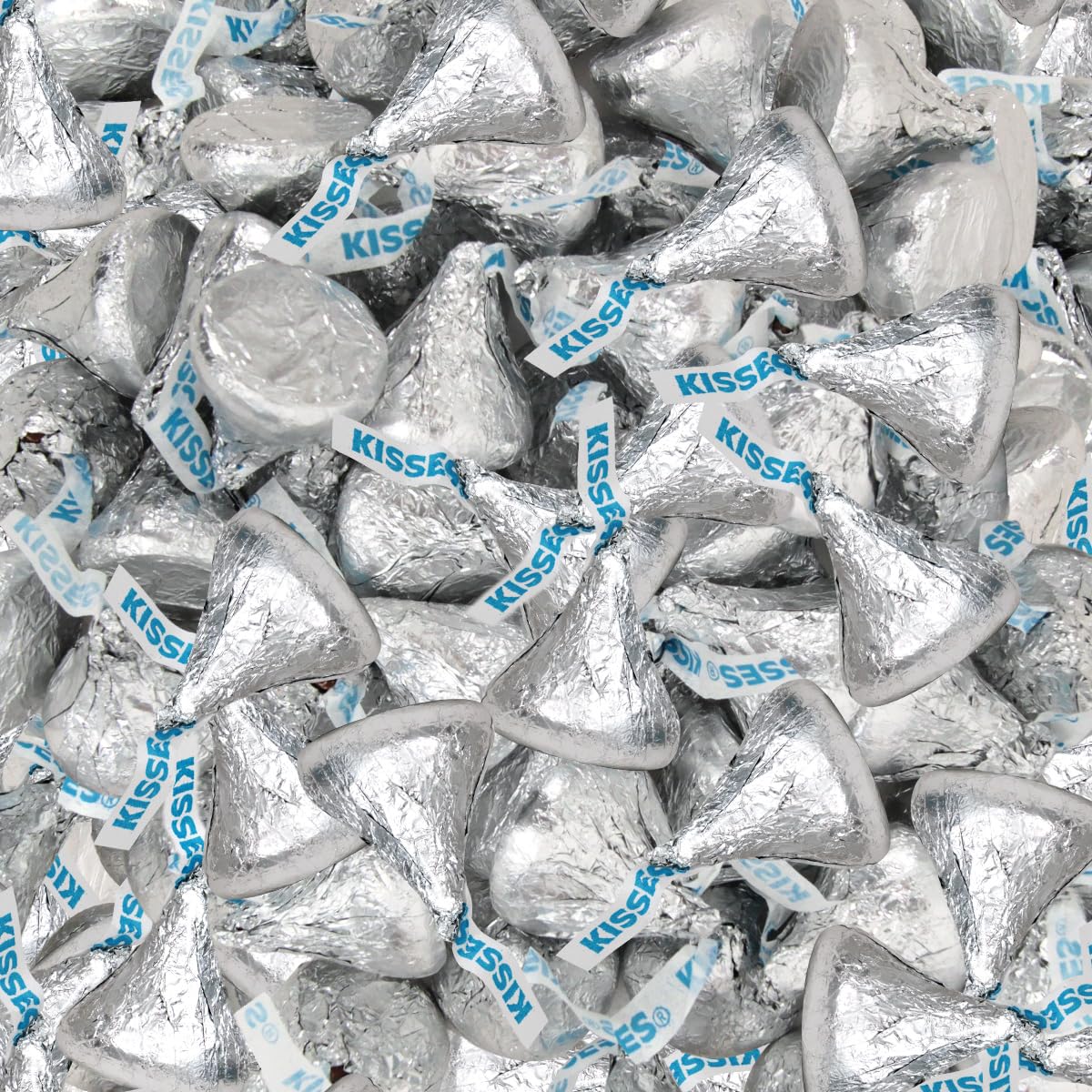 Bulk Milk Chocolate Kisses 1 Pound Approx. 100 Pieces - Individually Wrapped Silver Foil Milk Chocolate Candy for Party Favors, Candy Buffets & Gifts