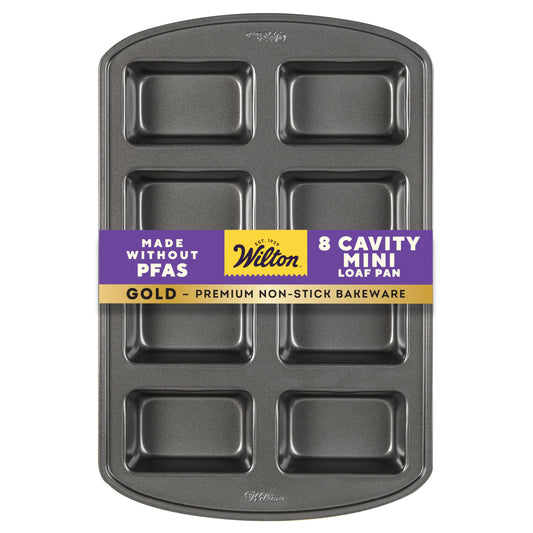 Wilton Gold Non-Stick Mini Loaf Pan, Stainless Steel Bakeware, Made without PFAS, Packaging May Vary