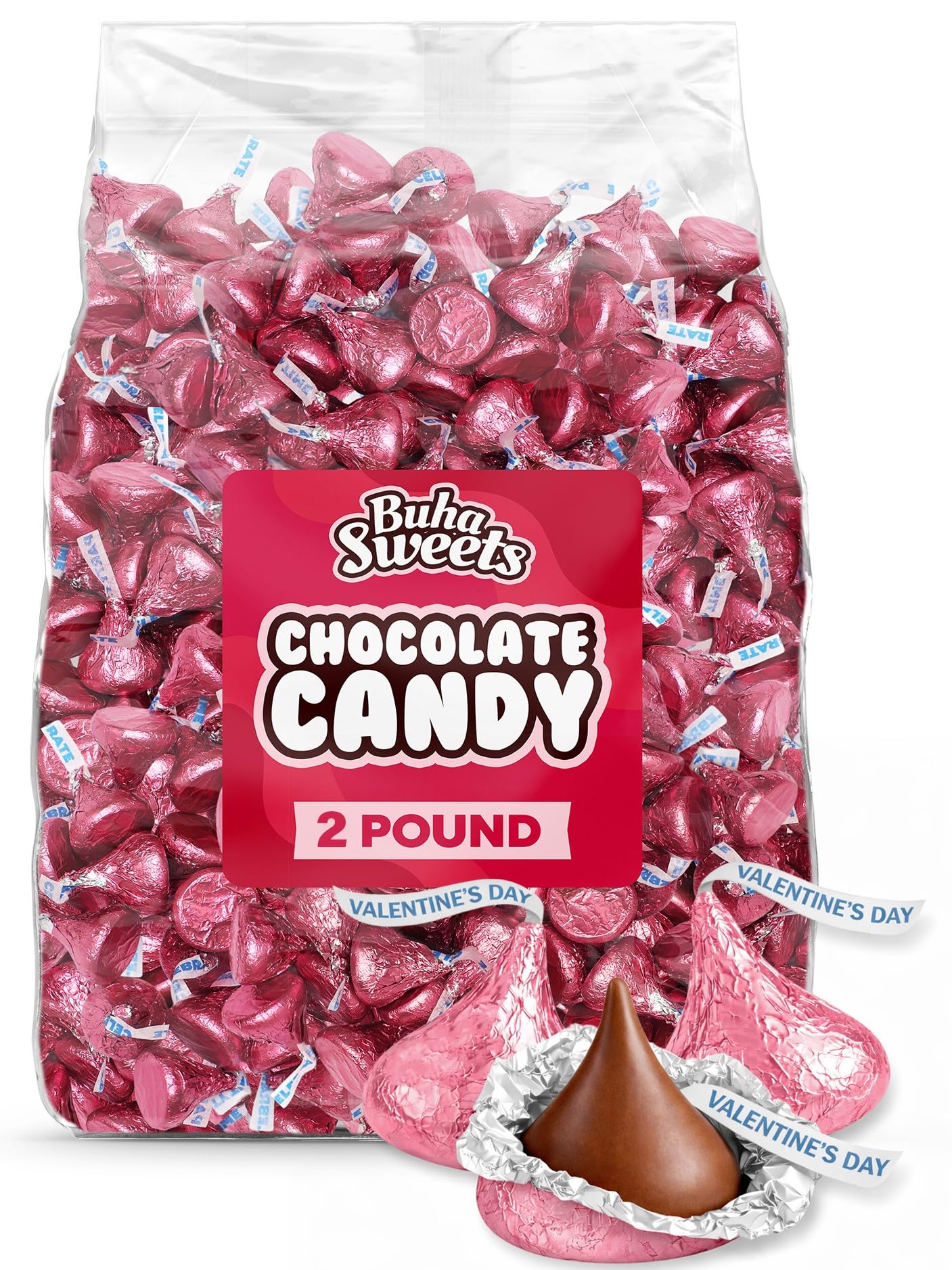 Bulk Valentine’s Pink Wrapped Milk Chocolate Candy - 2 lb Bag Pink Wrapped Chocolates for Valentine’s Day, Candy Buffets, Party Favors & Treats Approx 200 Pieces