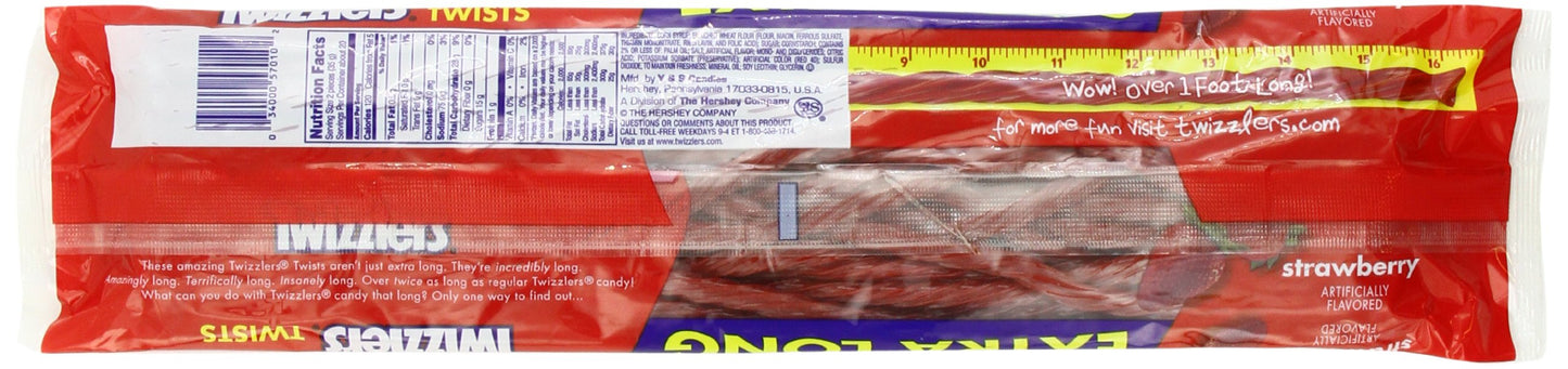 TWIZZLERS Extra Long Twists, Strawberry Flavored Licorice Candy, 25-Ounce Package (Pack of 3)