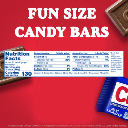 Crunchy Milk Chocolate Candy Bars Bulk, 42 Count, Crisped Rice Crunchy Milk Chocolate Bars, Snack Size Individually Wrapped for Snacking and Sharing