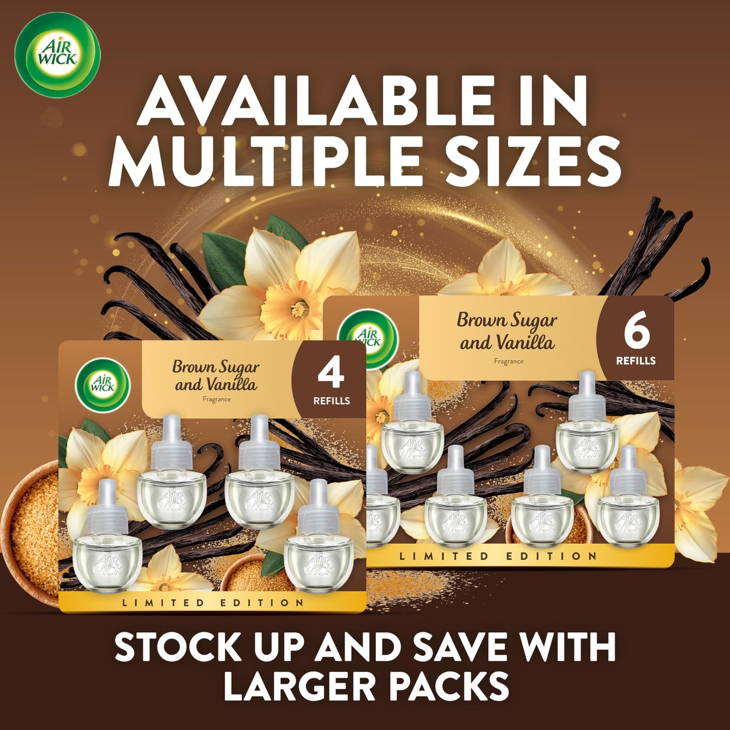 Air Wick Plug in Scented Oil, 5 Refills, Baked Caramel & Chocolate, Essential Oils, Air Freshener
