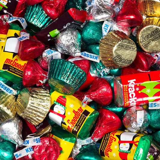 25lb Bulk Christmas Candy - Holiday Chocolate Assortment Kisses, Miniatures and Peanut Butter Cups