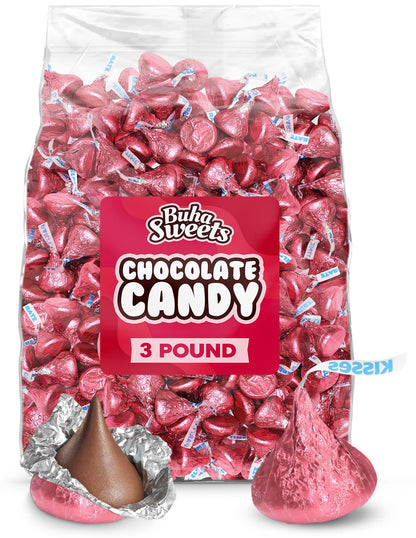 Milk Chocolate Candy In Pink Foil - Individually Wrapped Chocolates Pink Candies for Baby Showers, Weddings, Gender Reveals & Party Buffets