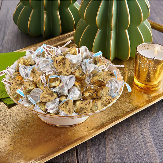 Bulk Chocolate 2 Pound Gold & Silver Foil Assorted Almond & Milk Chocolate Candy Mix - Approx. 200 Pieces Individually Wrapped for Parties, Buffets, and Gift Bags