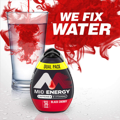 MiO Energy Water Enhancer - Black Cherry Naturally Flavored Liquid Water Flavoring Drops Drink Mix with Caffeine & B Vitamins (6 ct Pack, 1.62 fl oz Bottles) packaging may vary