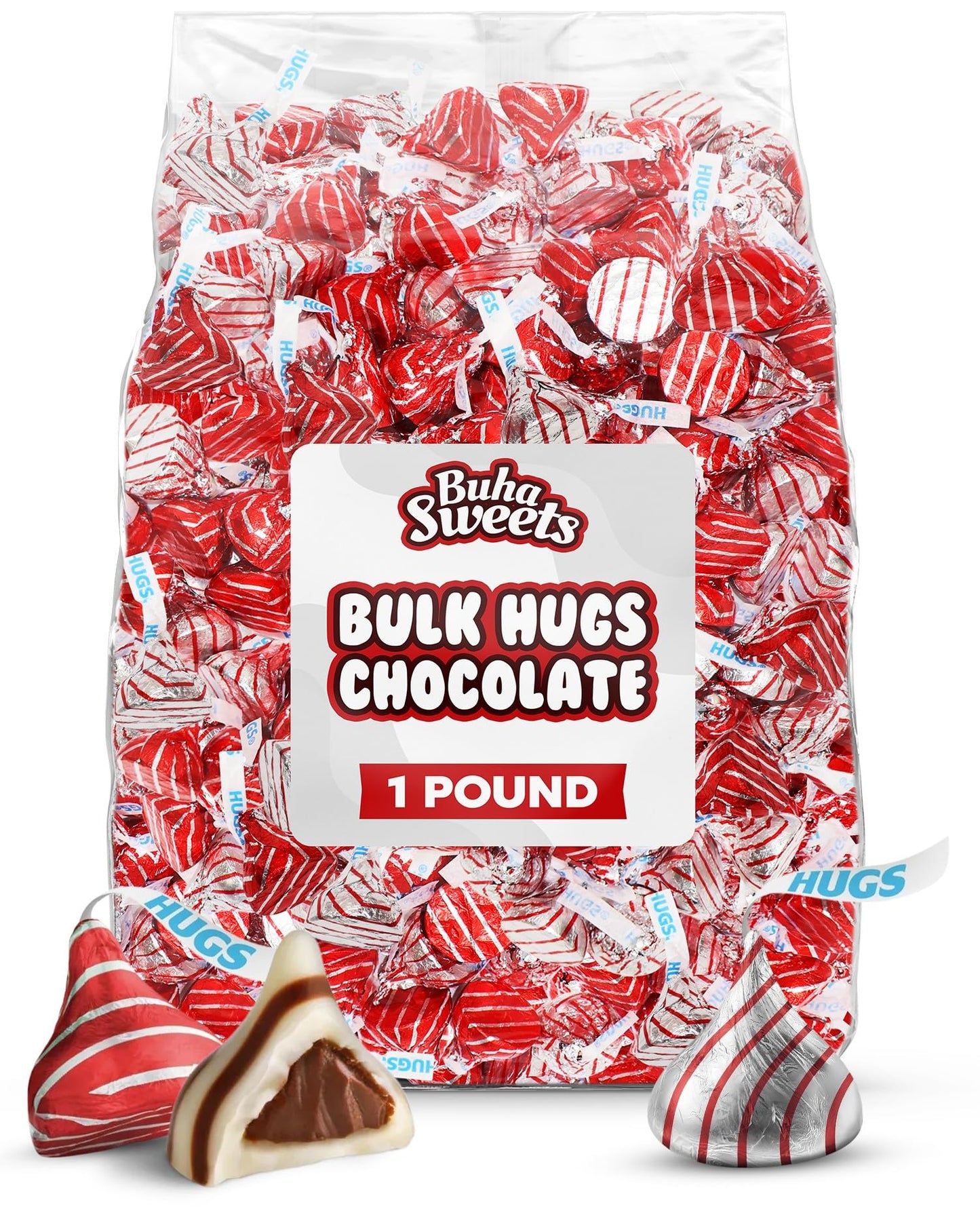 Bulk Milk Chocolate Hugs Candy Bulk - 1 Pound Bag Individually Wrapped Milk Chocolate Swirled with White Creme for Baking, Parties, Candy Buffets, Favors, and Snacks - Approx 100 Pieces