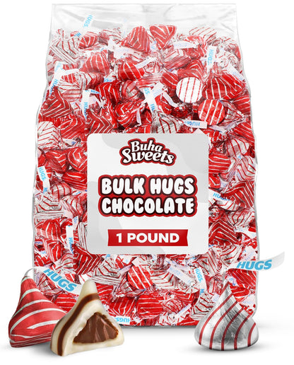 Bulk Milk Chocolate Hugs Candy Bulk - 1 Pound Bag Individually Wrapped Milk Chocolate Swirled with White Creme for Baking, Parties, Candy Buffets, Favors, and Snacks - Approx 100 Pieces
