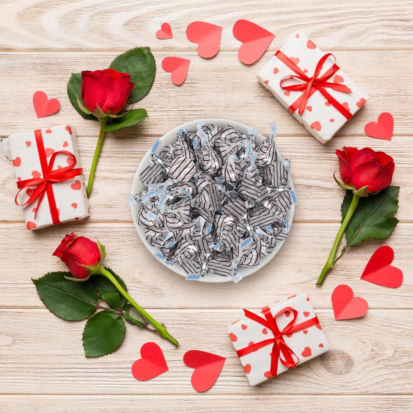 Milk Chocolate Hugs Valentine Candy -1 Pound Individually Wrapped Valentine’s Day Chocolate Candy for Parties, Gift Bags, Candy Bowls & Treat Exchanges