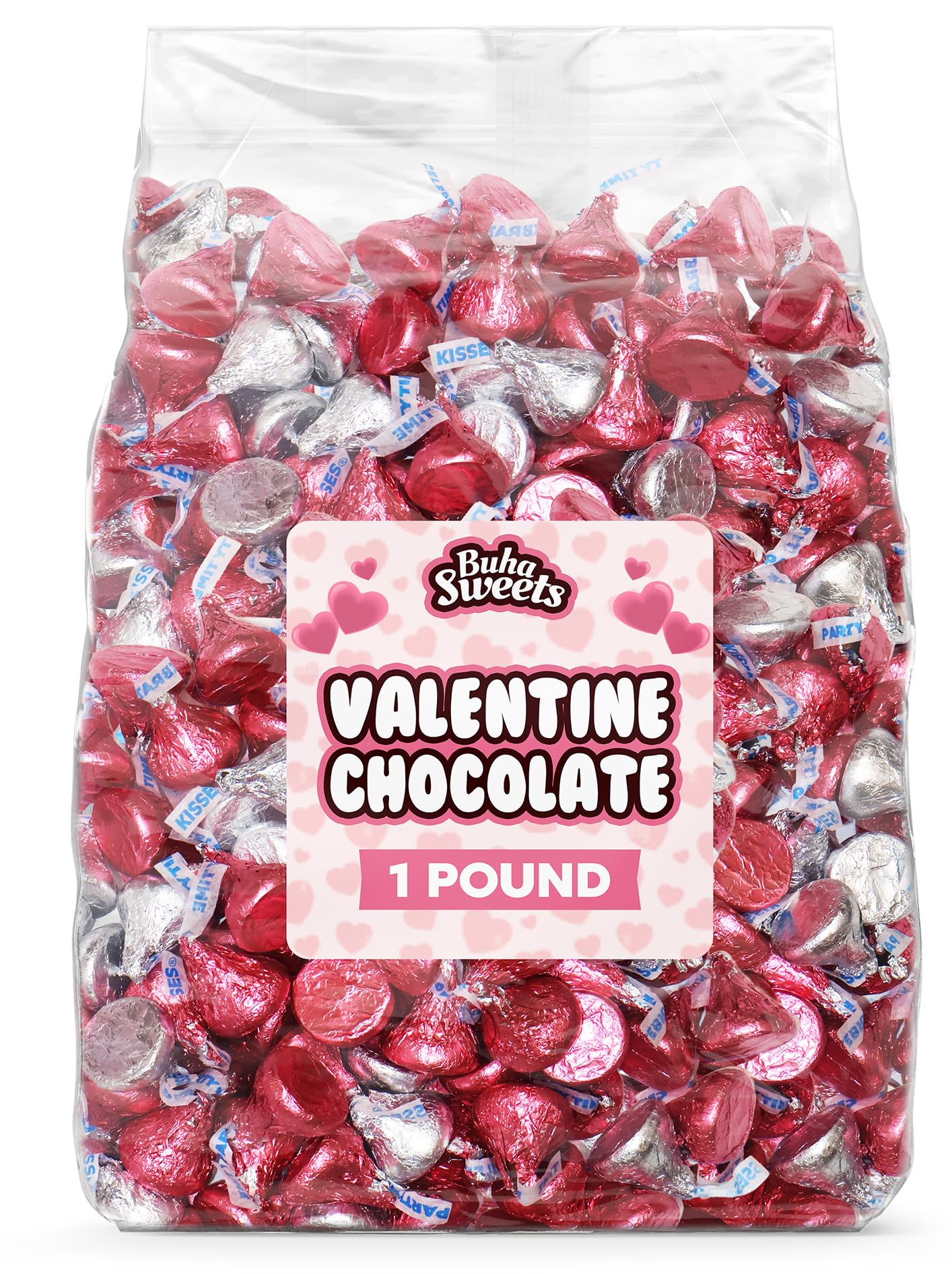 Pink and Silver Foil-Wrapped Milk Chocolate Valentine Candy - Individually Wrapped Valentine’s Day Chocolate for Gift Bags, Candy Bowls, Parties & Treat Exchanges