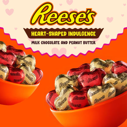 Reeces Peanut Butter Hearts Chocolate bulk - 5 Pounds Approx 200 Hearts Gold & Red Foil - Individually Wrapped Candy Snacks - Milk Chocolate Reeces Peanut Butter Hearts - Perfect Chocolate Gift - Snacks For Adults and Kids, Ideal For Chocolate Gift Basket