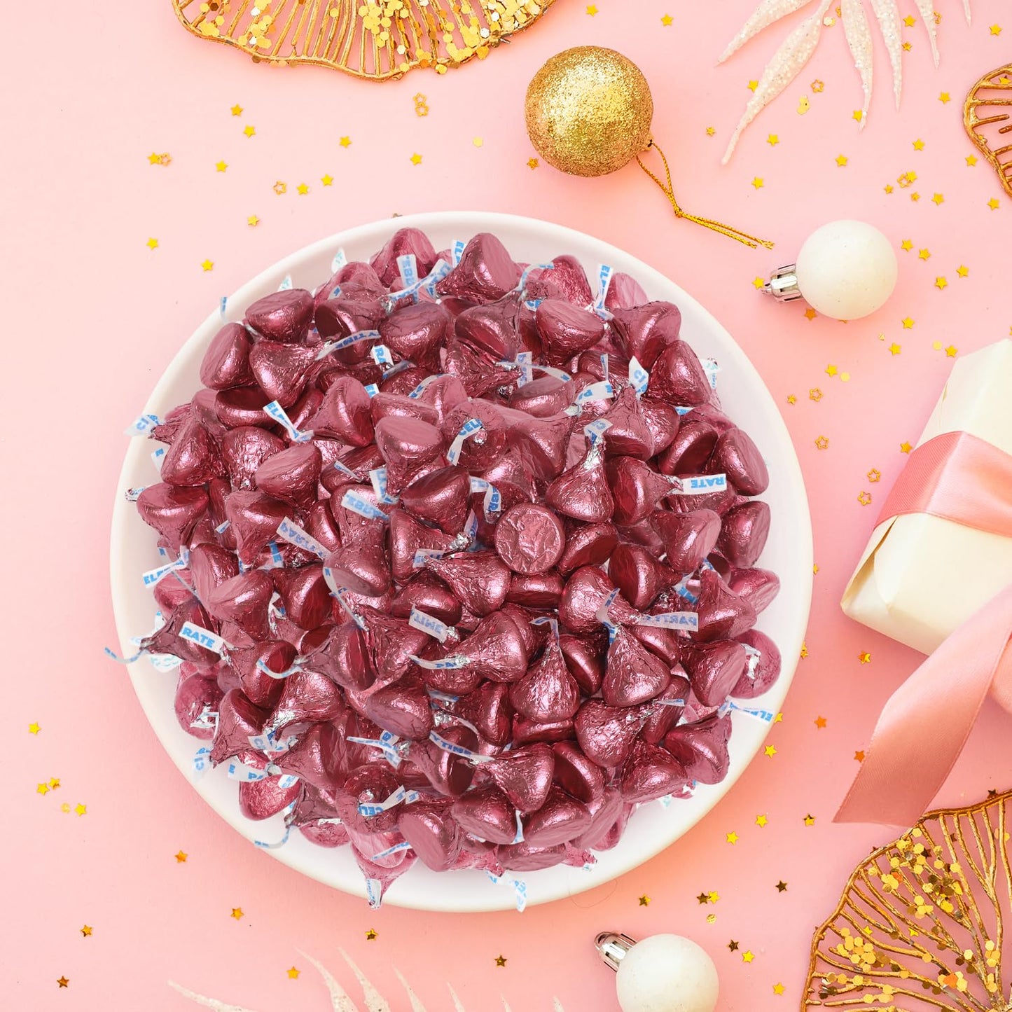 Milk Chocolate Candy In Pink Foil - 1 Pound Bag (Approx. 100 Pieces), Individually Wrapped Chocolates Pink Candies for Baby Showers, Weddings, Gender Reveals & Party Buffets