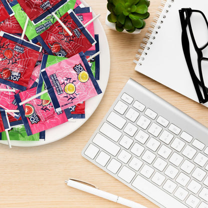 Bulk Halloween Lollipops Candy Variety Pack - 2 Pound Approx. 120 Suckers - Assorted Flavors Cherry, Watermelon, Green Apple & Pink Lemonade - Individually Wrapped Flat Lollipop for Parties, Candy Buffets & Treat Bags