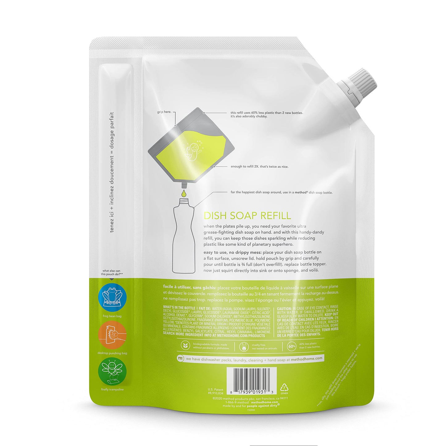 Method Gel Dish Soap Refill, Lime + Sea Salt, Tough on Grease, 36 Fl Oz (Pack of 6)
