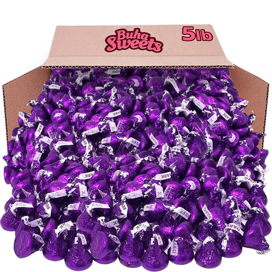 Bulk Dark Chocolate Kisses Candy 5 Pound Pack - Individually Wrapped Purple Foiled Chocolate Candy Mildly Sweet Treats for Sharing, Party Favors, Office Snacks & Buffets