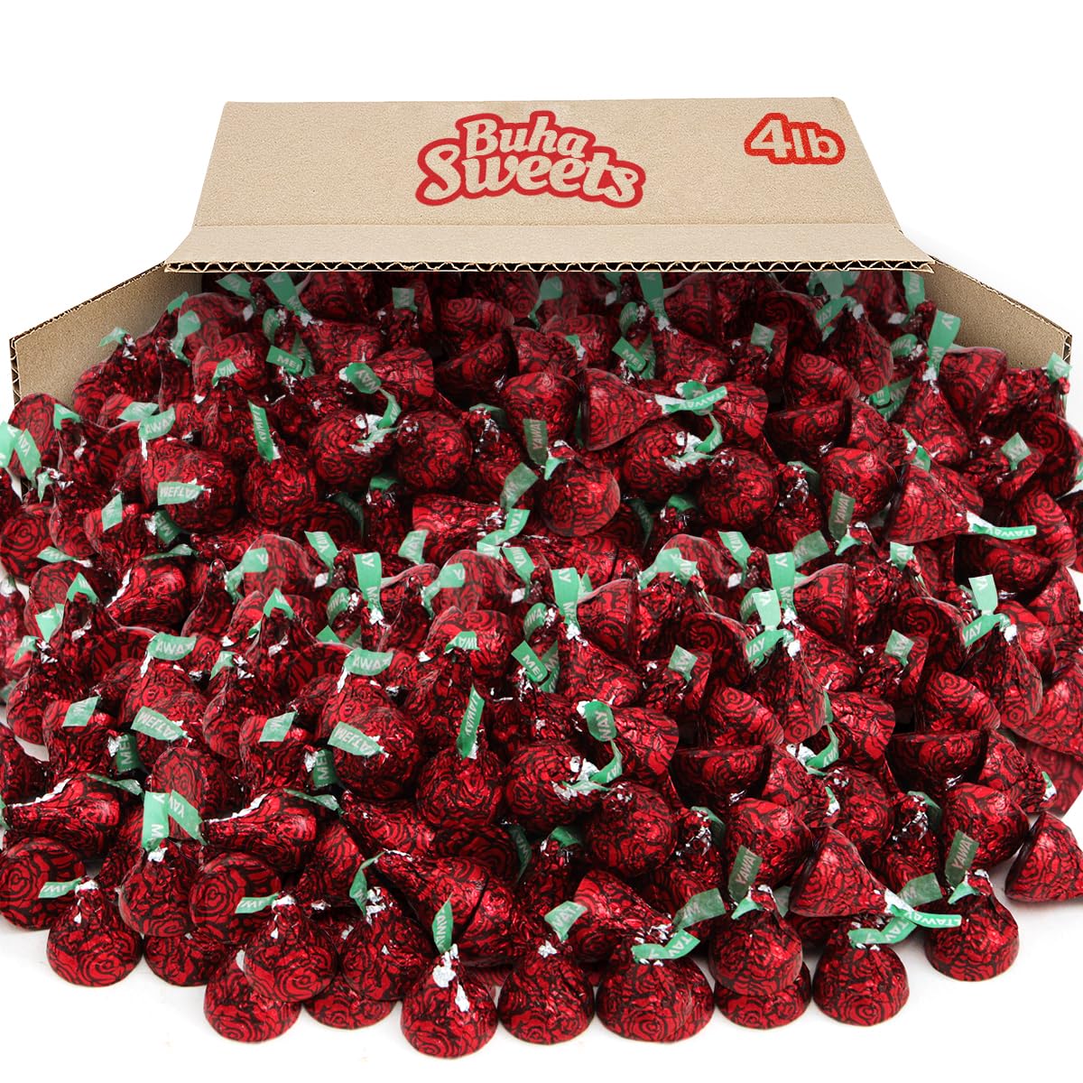 Meltaway Kisses, 4lb Pack of Chocolate Roses Individually Wrapped Bulk, Ideal Valentine HersheyKisses for Valentine's Day Surprises, Perfect Valentines Chocolates for Romantic Gifts