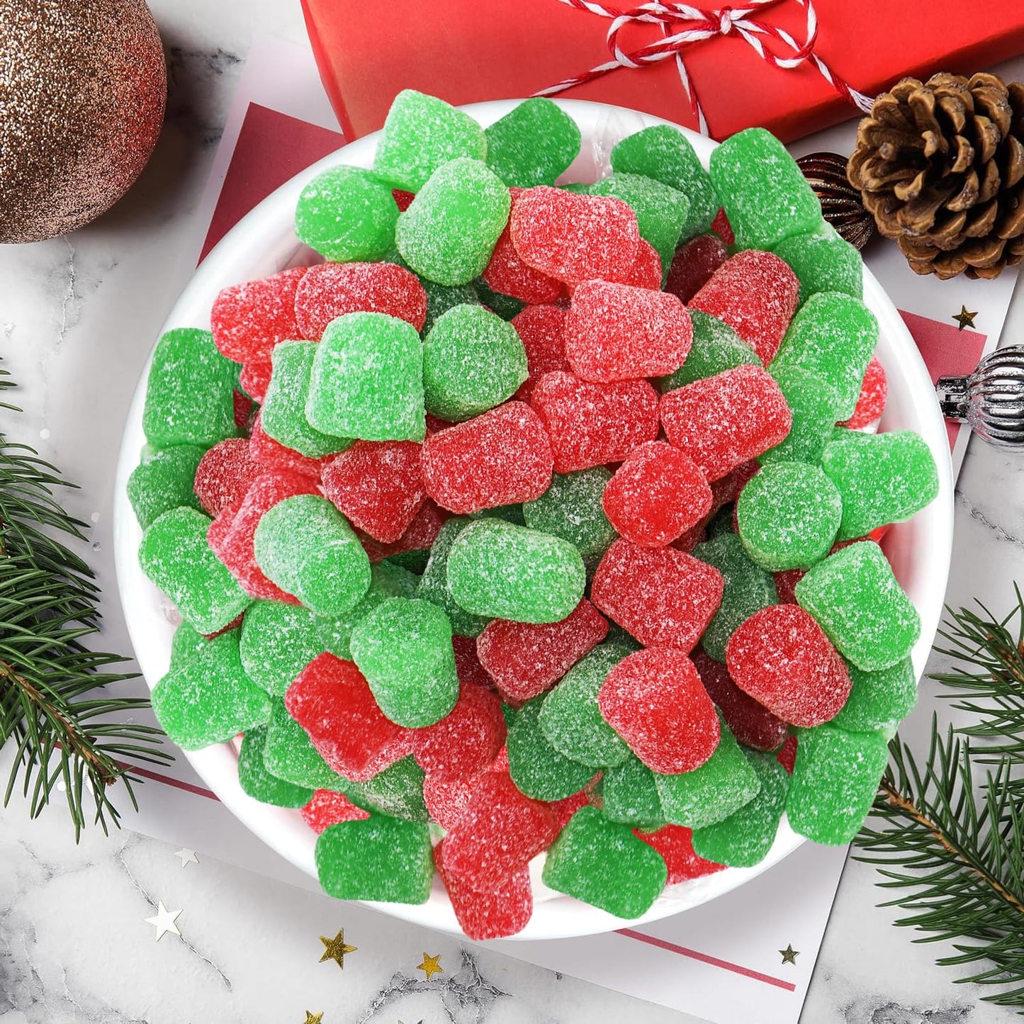 Bulk Christmas Spice Drops Candy - 1 Pound Red & Green Cinnamon & Wintergreen Gumdrops Jelly with Sweet Sugar Coating, Classic Holiday Candy for Baking, Decorating & Snacks - Festive Bulk Christmas Treats