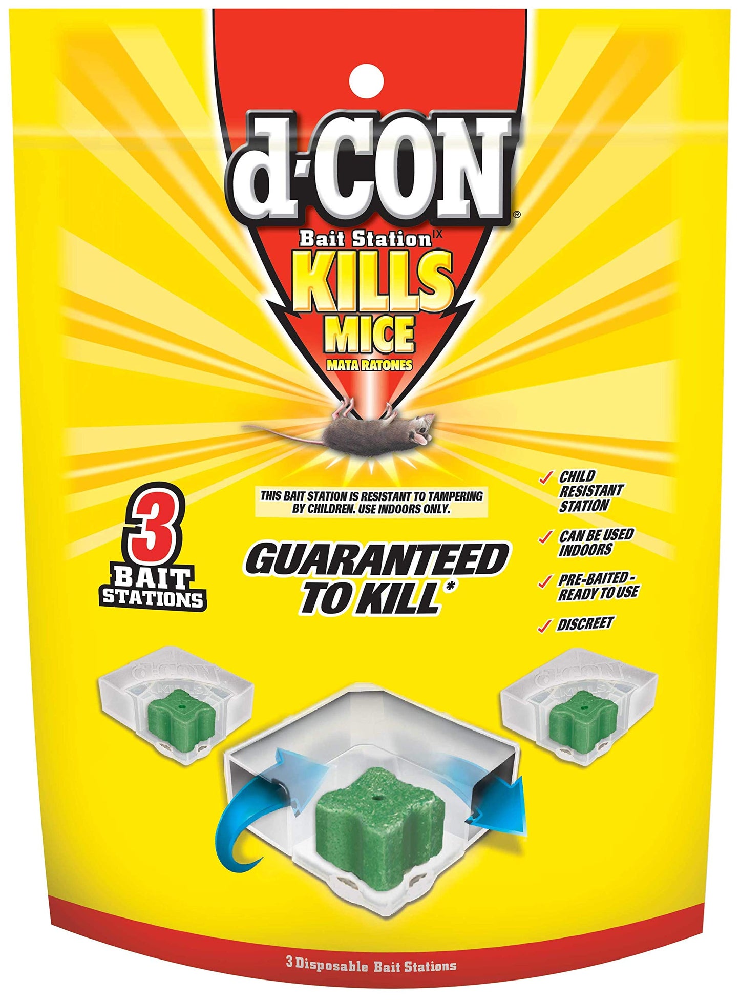 d-CON Disposable Corner Fit Mouse Poison Bait Station, 3 Bait Stations, Packaging May Vary