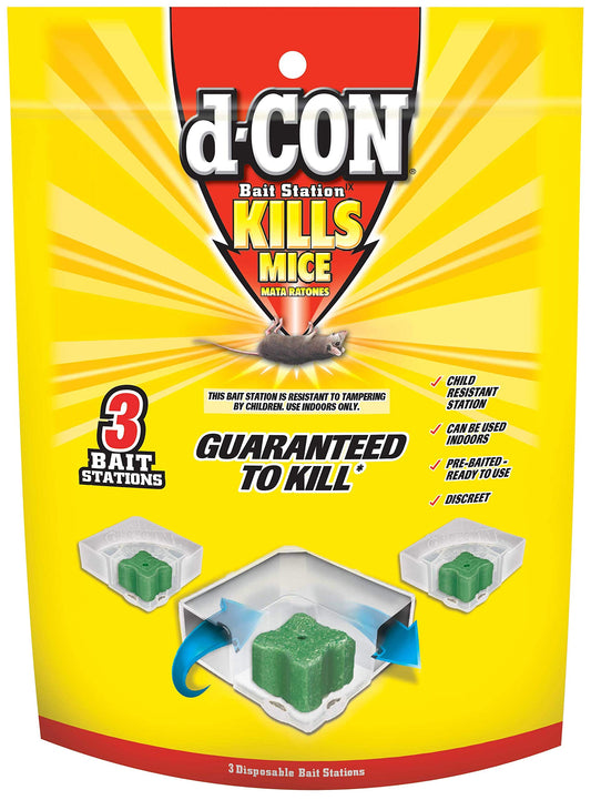 d-CON Disposable Corner Fit Mouse Poison Bait Station, 3 Bait Stations, Packaging May Vary