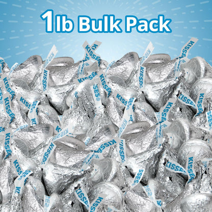 Bulk Milk Chocolate Kisses 1 Pound Approx. 100 Pieces - Individually Wrapped Silver Foil Milk Chocolate Candy for Party Favors, Candy Buffets & Gifts