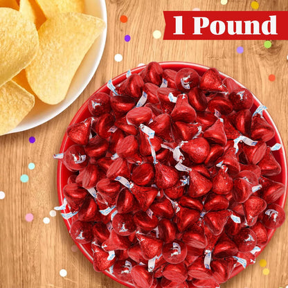Bulk Milk Chocolate Candy in Red Foil - 1 Pound Bag Individually Wrapped Classic Chocolate Drops for Valentine’s Day, Weddings, Candy Buffets, Parties, and Gifts - Approx 100 Pieces