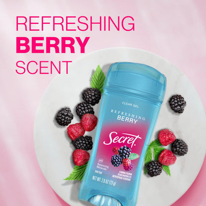 Secret Fresh Antiperspirant Deodorant for Women, 72hr Breathable Sweat & Odor Protection, Instant Freshness & Gentle, PH Balancing Minerals, Clear Gel, Refreshing Berry Scent, 2.6 oz (Pack of 6)