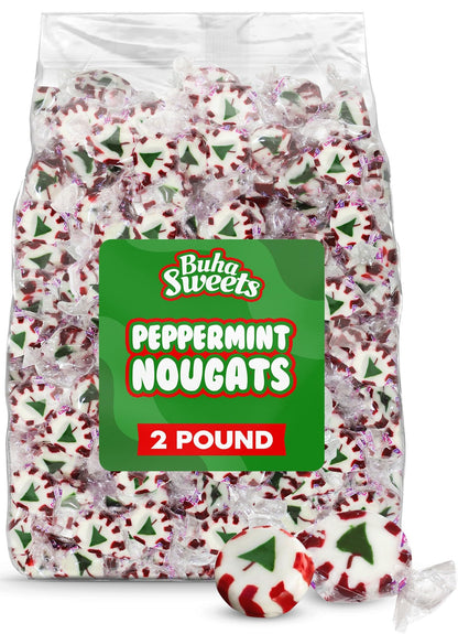 Christmas Nougats Candy - Handmade Soft & Chewy Individually Wrapped Festive Holiday Mints for Candy Bowls, Stockings, Parties, Gift Bags & Treats