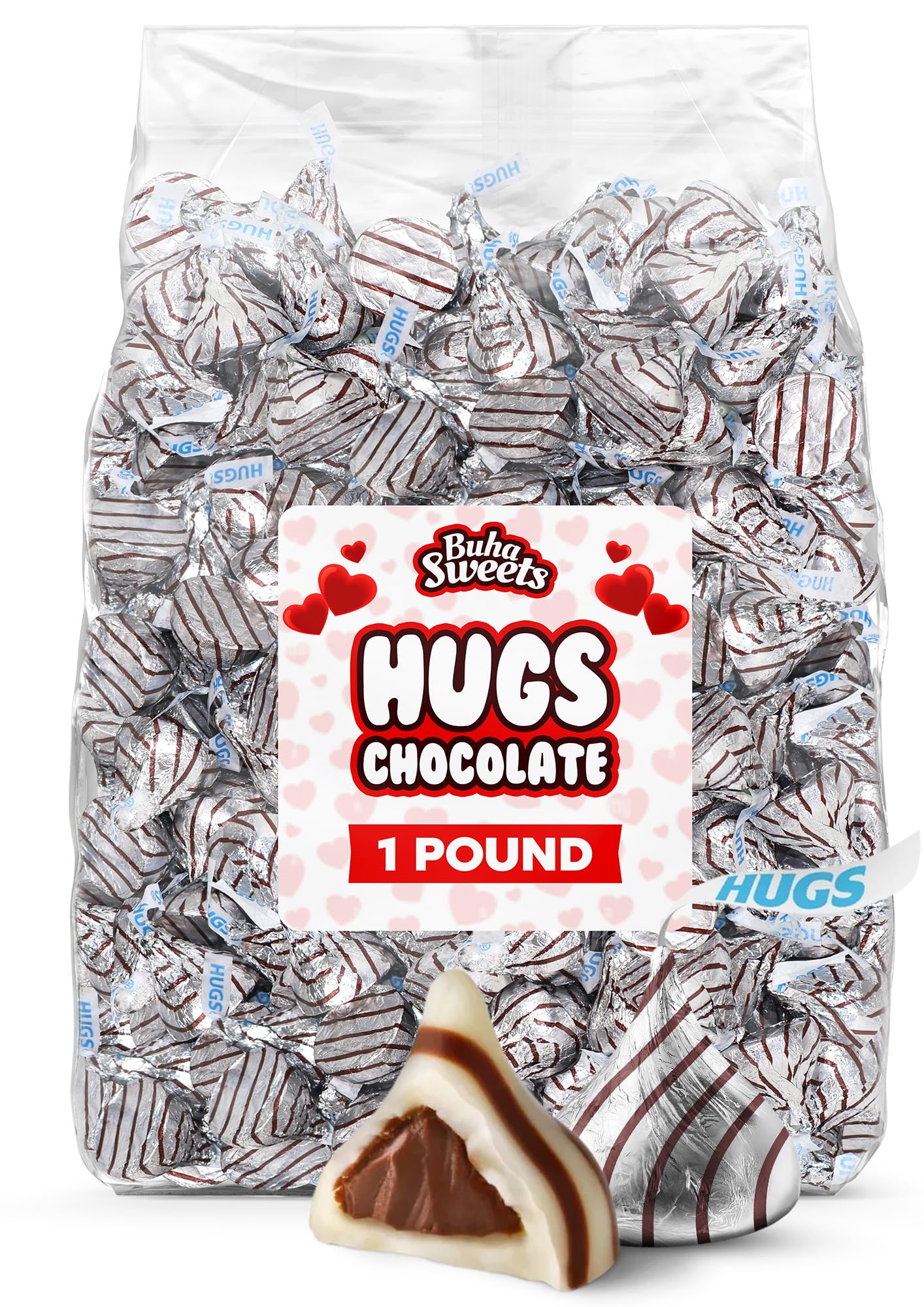 Milk Chocolate Hugs Valentine Candy -1 Pound Individually Wrapped Valentine’s Day Chocolate Candy for Parties, Gift Bags, Candy Bowls & Treat Exchanges