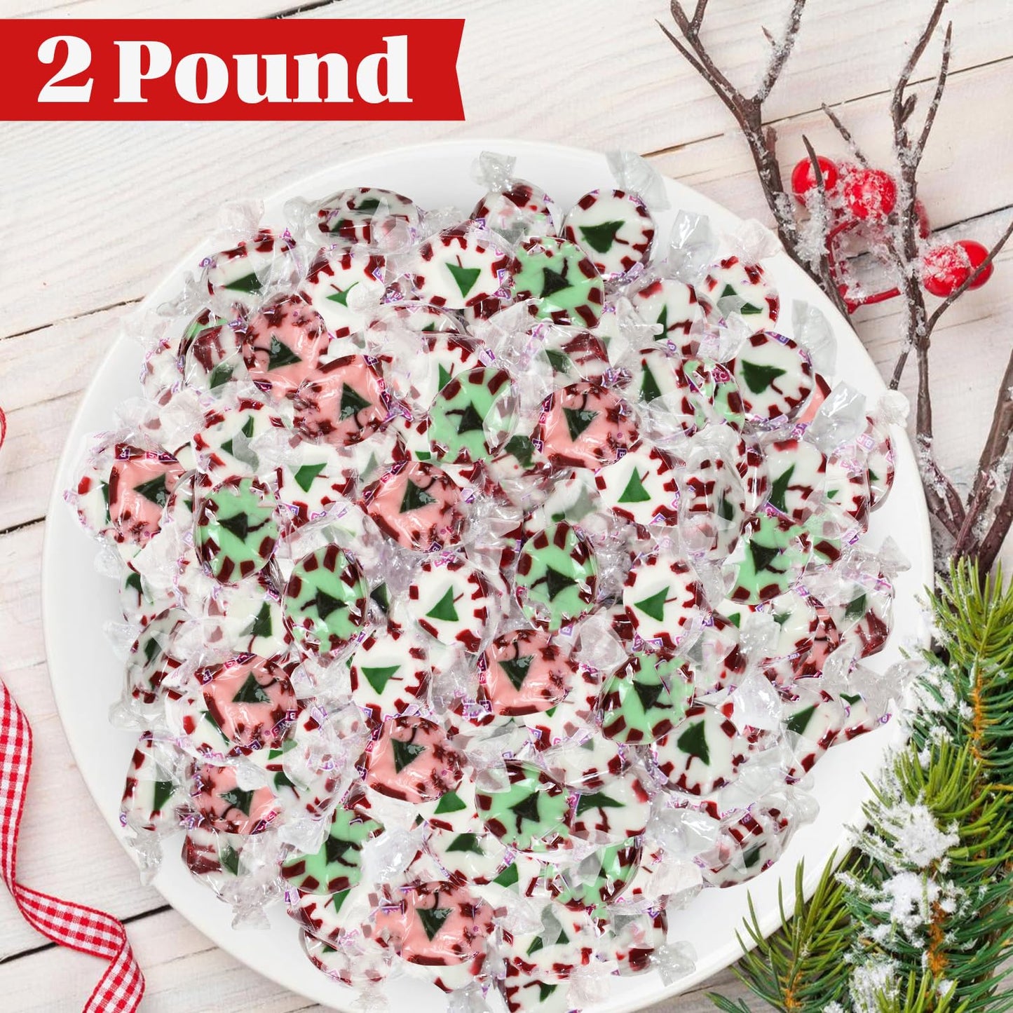Christmas Nougats Candy - Handmade Soft & Chewy Individually Wrapped Festive Holiday Mints for Candy Bowls, Stockings, Parties, Gift Bags & Treats