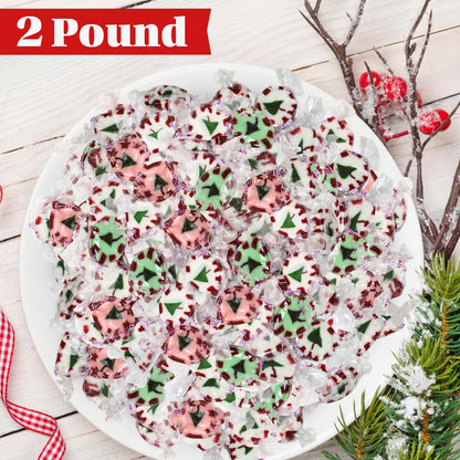 Christmas Nougats Candy - Handmade Soft & Chewy Individually Wrapped Festive Holiday Mints for Candy Bowls, Stockings, Parties, Gift Bags & Treats