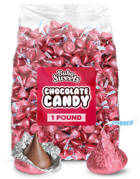 Milk Chocolate Candy In Pink Foil - Individually Wrapped Chocolates Pink Candies for Baby Showers, Weddings, Gender Reveals & Party Buffets