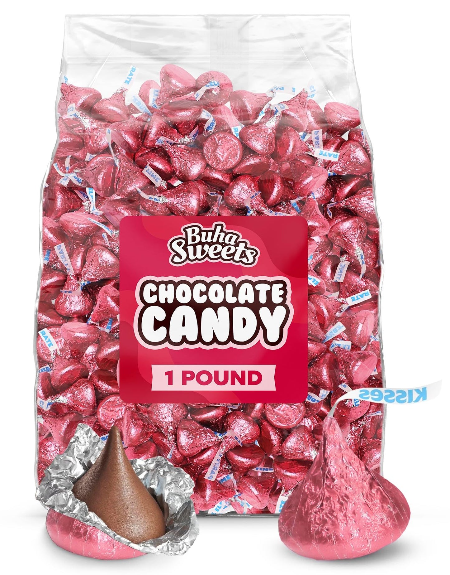 Milk Chocolate Candy In Pink Foil - 1 Pound Bag (Approx. 100 Pieces), Individually Wrapped Chocolates Pink Candies for Baby Showers, Weddings, Gender Reveals & Party Buffets
