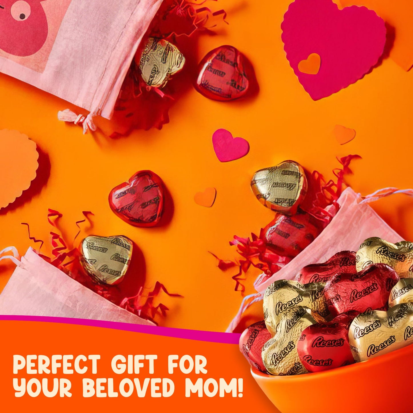 Reeces Peanut Butter Hearts Chocolate bulk - 5 Pounds Approx 200 Hearts Gold & Red Foil - Individually Wrapped Candy Snacks - Milk Chocolate Reeces Peanut Butter Hearts - Perfect Chocolate Gift - Snacks For Adults and Kids, Ideal For Chocolate Gift Basket