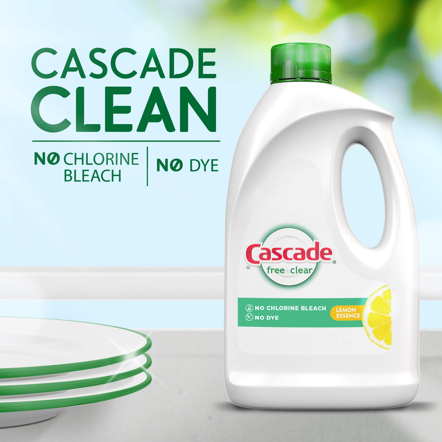 Cascade Free & Clear Gel Dishwasher Detergent Liquid Gel, Lemon Essence, 60 Fl Oz (Pack of 2)