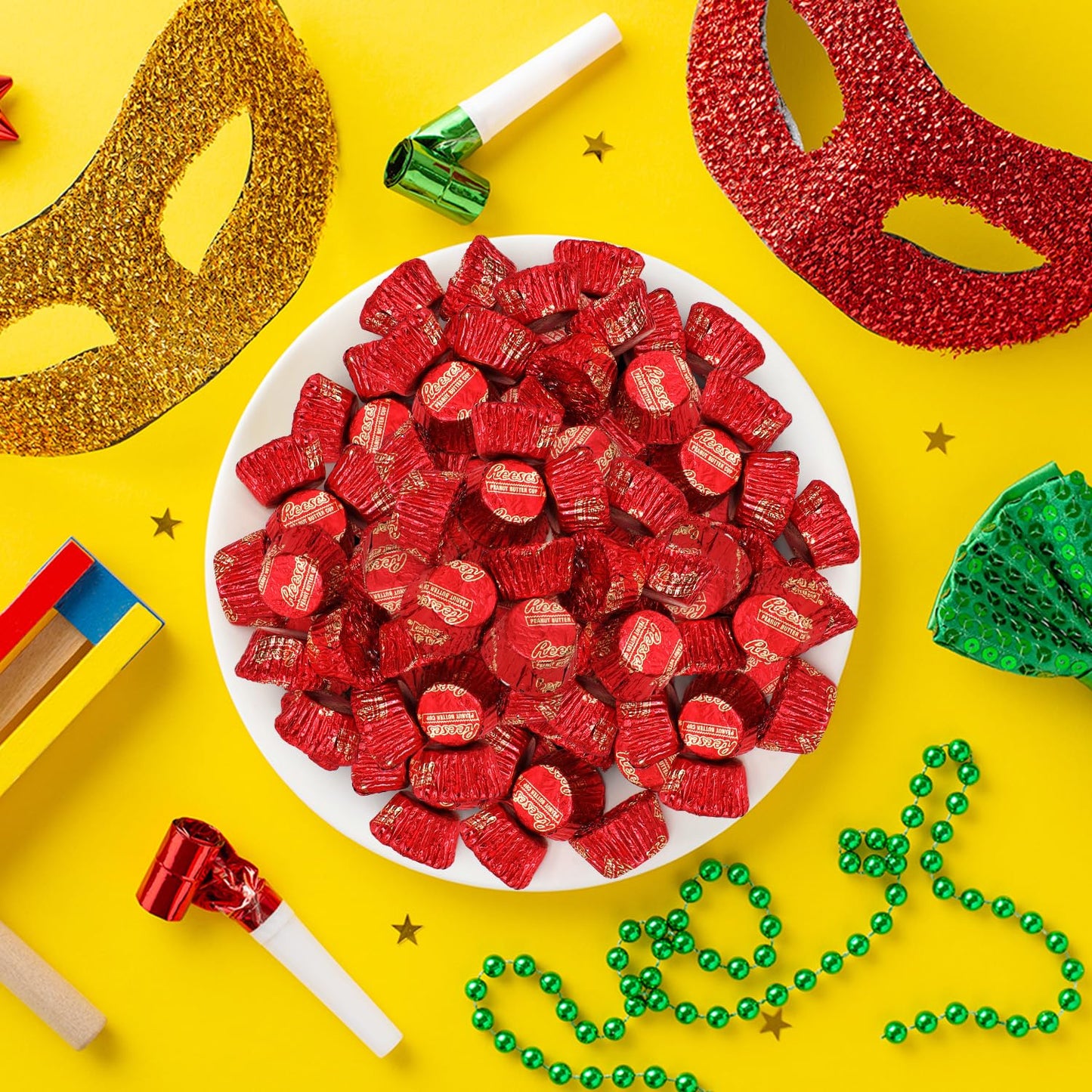 Christmas Bulk Milk Chocolate Peanut Butter Cups Miniatures 1 Pound - Individually Wrapped Chocolate Candy In Red Foil for Parties, Gift Bags, and Candy Buffets - Approx 55 Pieces
