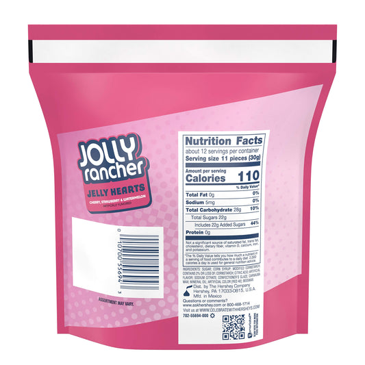Jolly Rancher (1) Bag Jelly Hearts Valentine's Day Candy - Cherry, Strawberry & Watermelon Flavored - Resealable 13 oz Bag