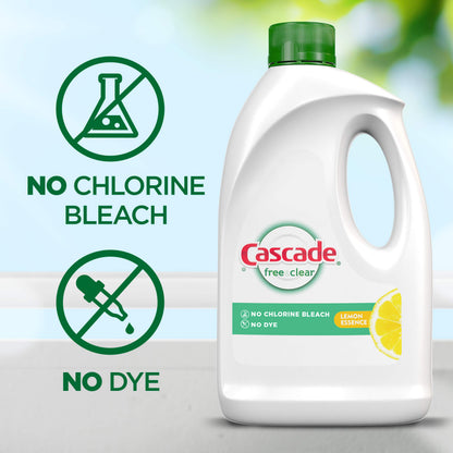 Cascade Free & Clear Gel Dishwasher Detergent Liquid Gel, Lemon Essence, 60 Fl Oz (Pack of 2)