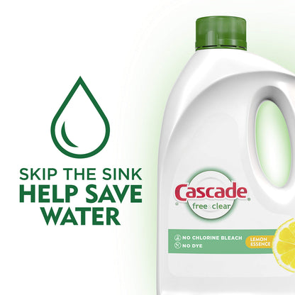 Cascade Free & Clear Gel Dishwasher Detergent Liquid Gel, Lemon Essence, 60 Fl Oz (Pack of 2)