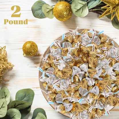 Bulk Chocolate 2 Pound Gold & Silver Foil Assorted Almond & Milk Chocolate Candy Mix - Approx. 200 Pieces Individually Wrapped for Parties, Buffets, and Gift Bags