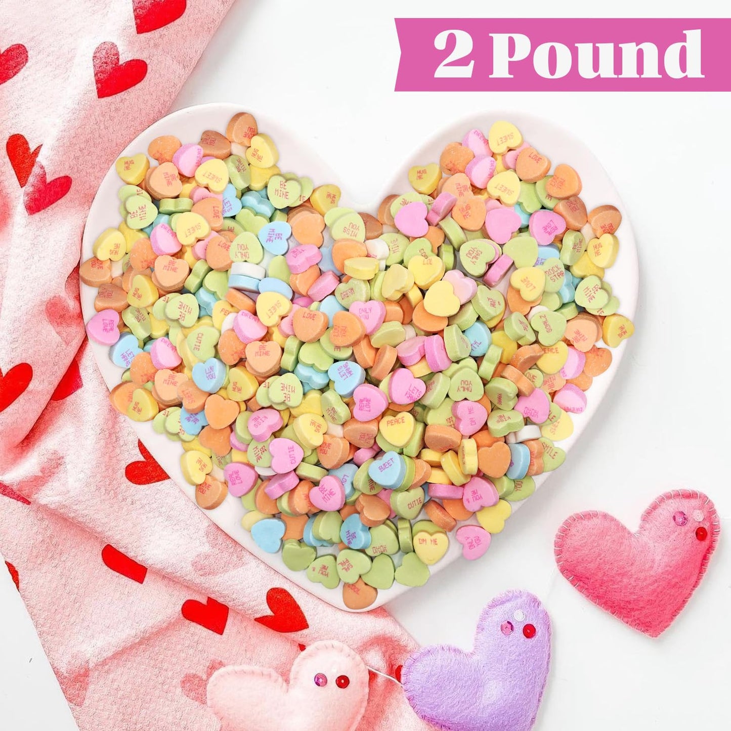 Bulk Tiny Conversation Hearts Candy 2 Pound - Classic Pastel Heart-Shaped Candies with Sweet Messages, Perfect for Valentine’s Day, Parties, and Candy Buffets