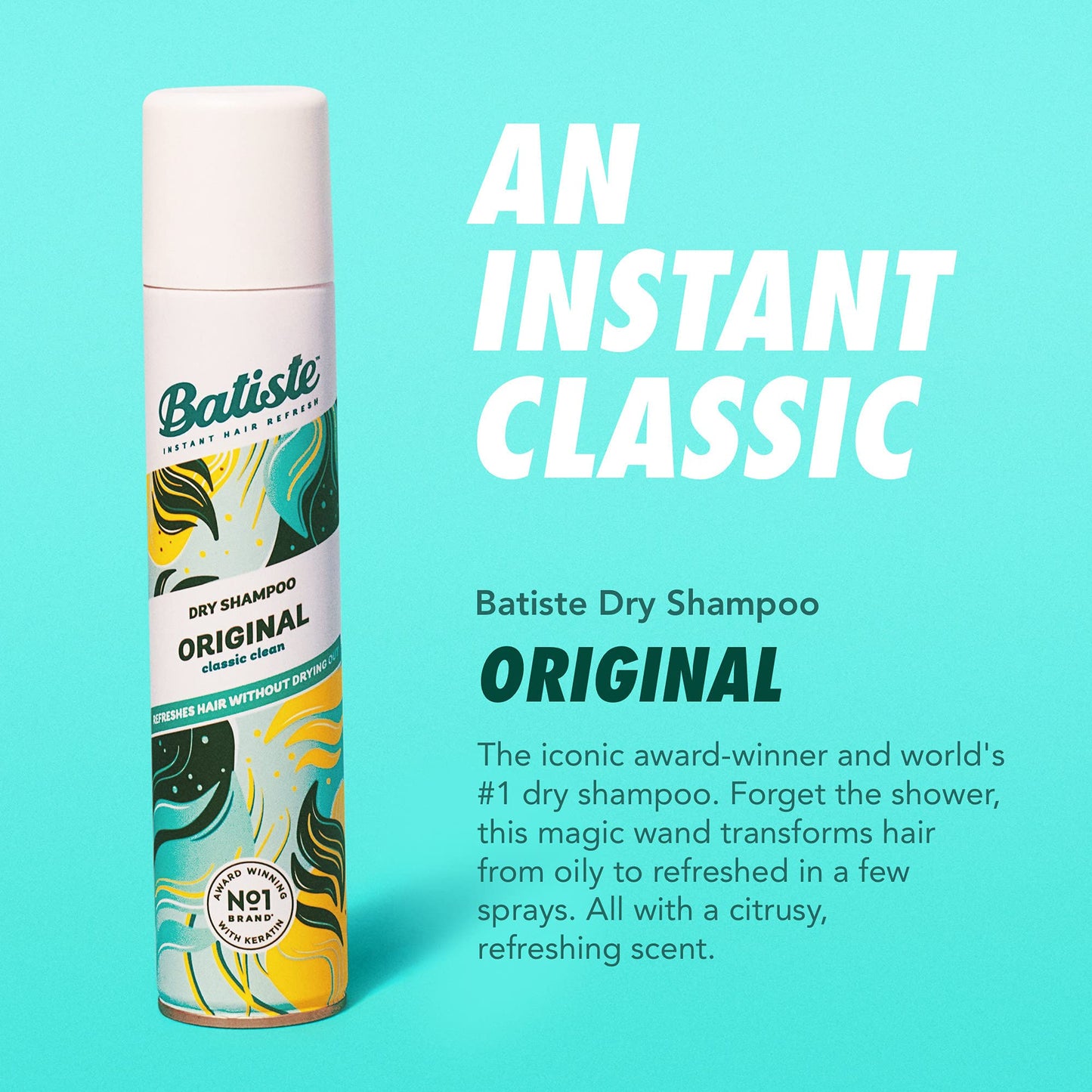 Batiste Dry Shampoo, Original Fragrance Classic Clean, Refresh Hair and Absorb Oil Between Washes, Waterless Shampoo for Added Hair Texture and Body, 5.71 oz